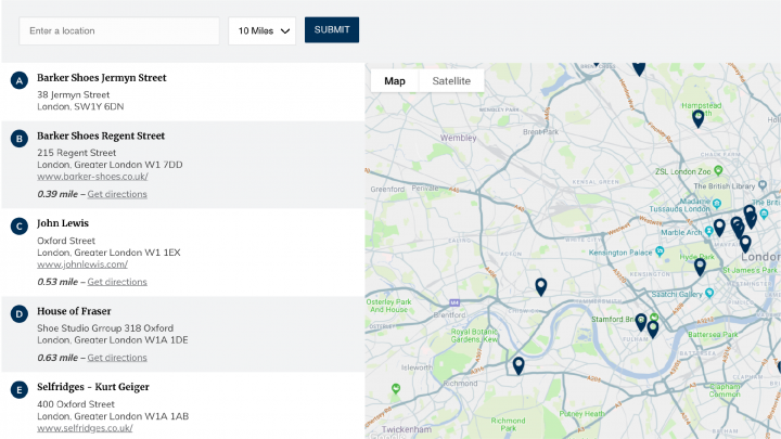 Innovative stockist system with radius search and automatic geolocation.