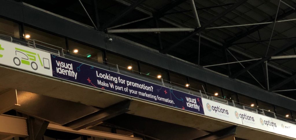 Visual IDentity advertising board at Stadium MK